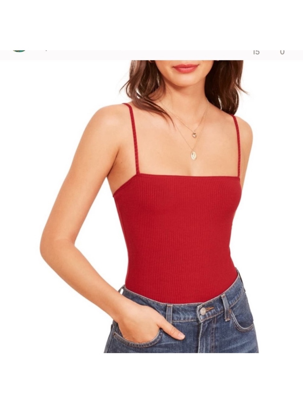 Red Ribbed Square Neck bodysuit